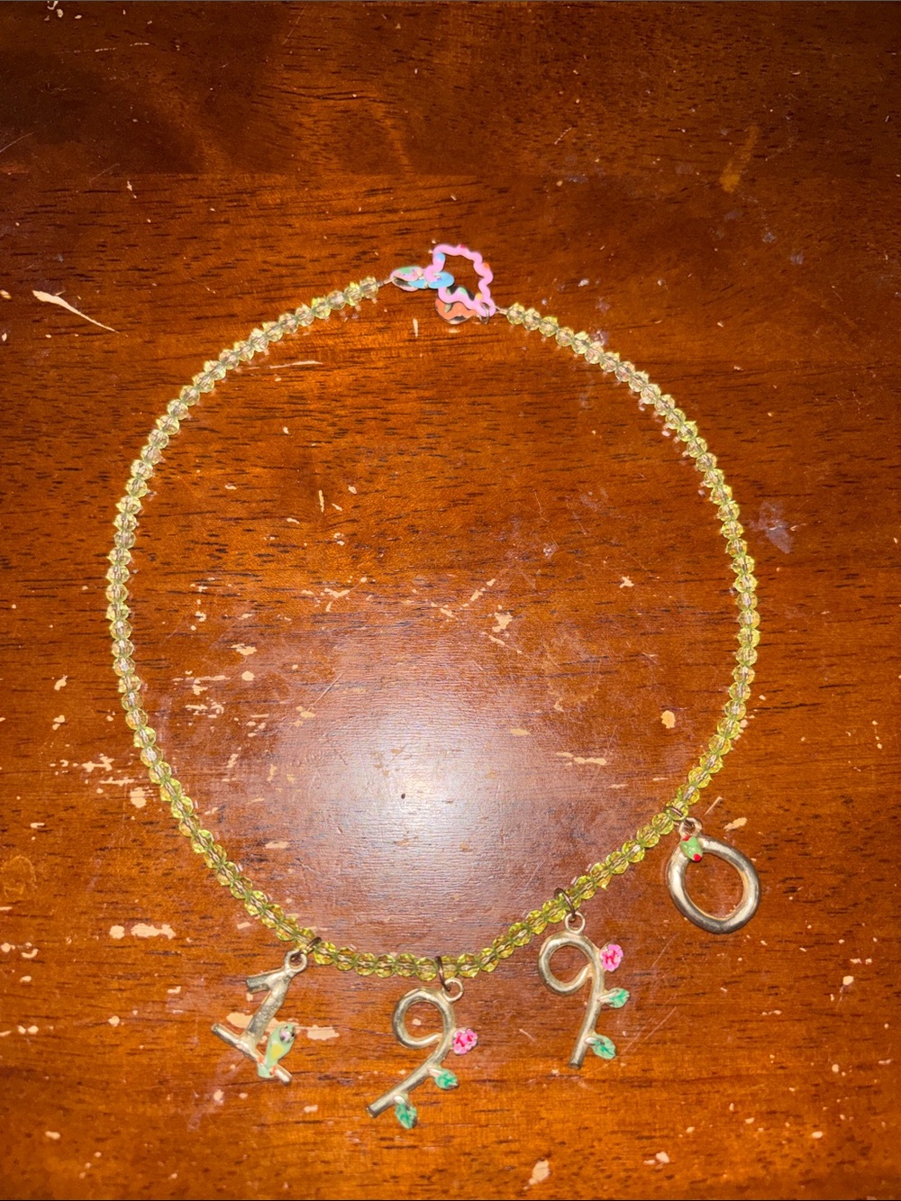 Susan Alexandra Green Beaded Women's Charm Necklace with Floral Accents